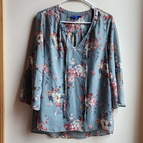Apt. 9 Floral Blue/Gray V-Neck Blouse Size Medium - Picture 8 of 16